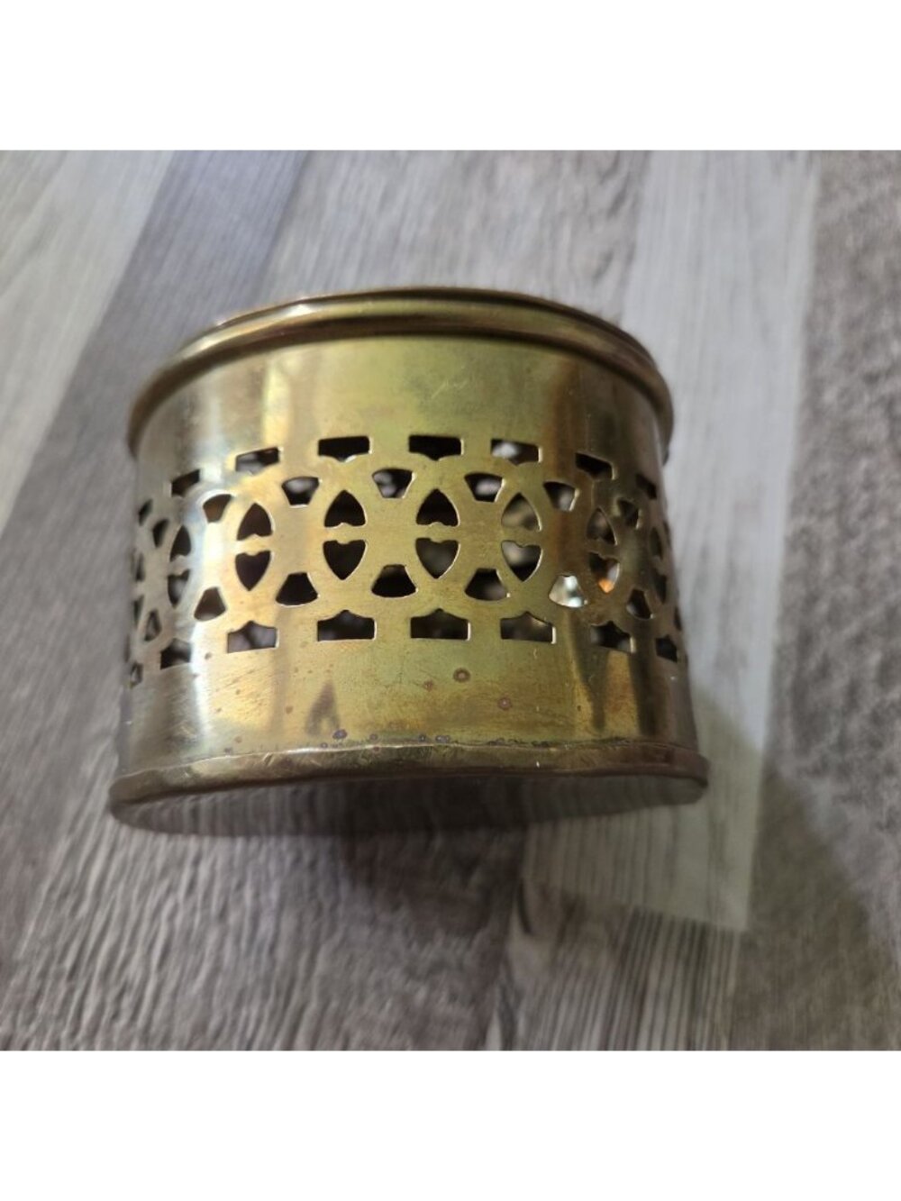 Brass Trinket Box Pierced Lattice Incense Holder Vintage CatchallBoho 2.75" - Picture 5 of 14